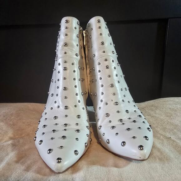 Sam Edelman Roya white booties silver studs cone heel pointed toe flashy size 8 - Picture 7 of 15